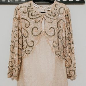 Vintage Sequin Mini Dress. Size Large. Champagne